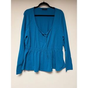 Lane Bryant Teal Blue Long Sleeve Peplum Tie Front Top Plus Size‎ 18/20